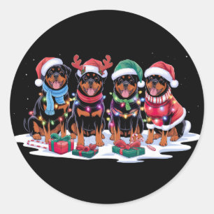 Rottweiler-Weihnachtsmannmütze gegen elf Weihnacht Runder Aufkleber