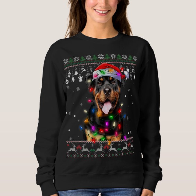 Rottweiler Weihnachtsmannmütze Weihnachtsbaum Lich Sweatshirt (Vorderseite)