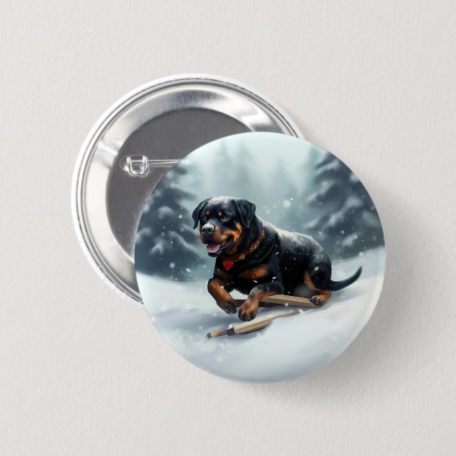 Rottweiler Weihnachtsschnee Winter Kissen Button (Vorne & Hinten)