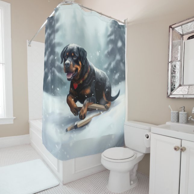 Rottweiler Weihnachtsschnee Winter Kissen Duschvorhang (Beispiel)
