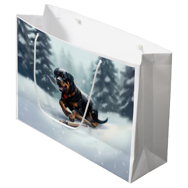 Rottweiler Weihnachtsschnee Winter Kissen Große Geschenktüte (Vorderseite Schrägansicht)