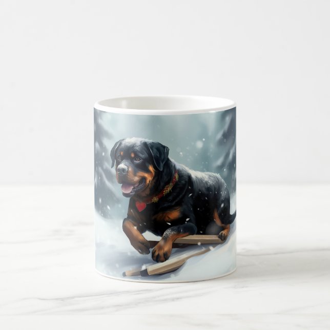 Rottweiler Weihnachtsschnee Winter Kissen Kaffeetasse (Mittel)