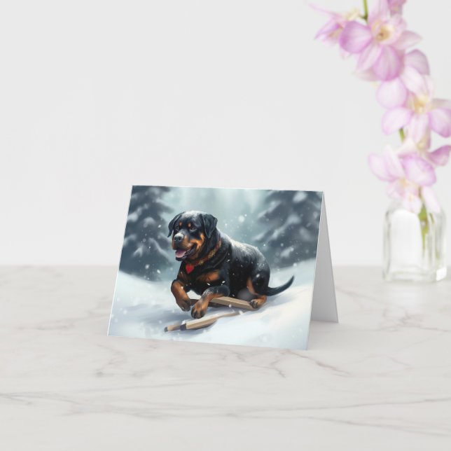 Rottweiler Weihnachtsschnee Winter Kissen Karte (Orchidee)