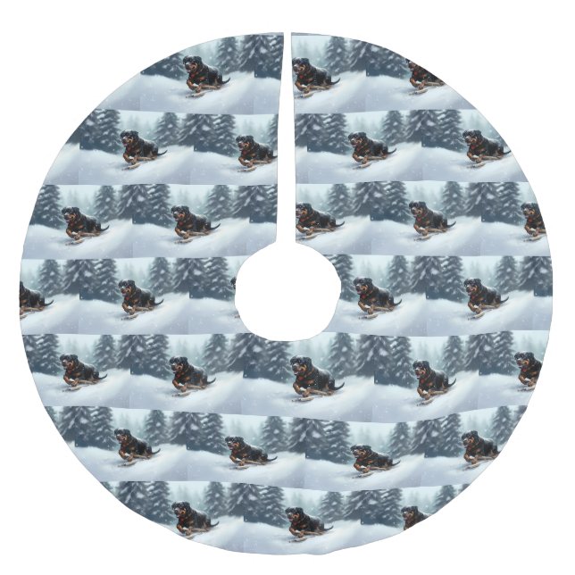 Rottweiler Weihnachtsschnee Winter Kissen Polyester Weihnachtsbaumdecke (Vorderseite)