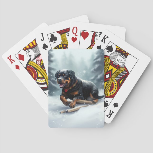 Rottweiler Weihnachtsschnee Winter Kissen Spielkarten (Rückseite)