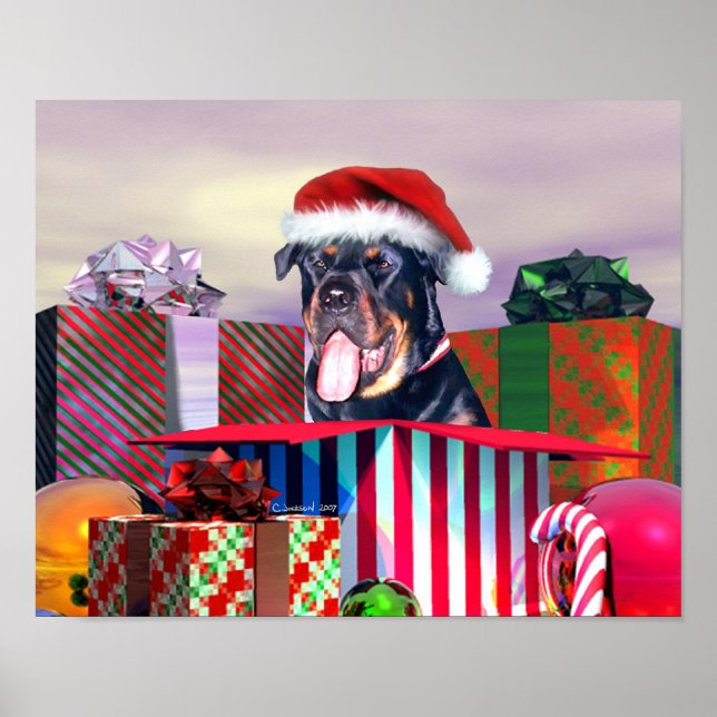 Rottweiler Weihnachtsüberraschung Poster (Vorne)