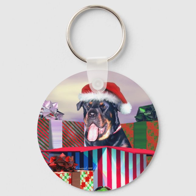 Rottweiler Weihnachtsüberraschung Schlüsselanhänger (Vorderseite)