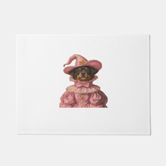 Rottweiler Welpe, gekleidet als rosa Hexe - Niedli Fußmatte (Vorderseite)