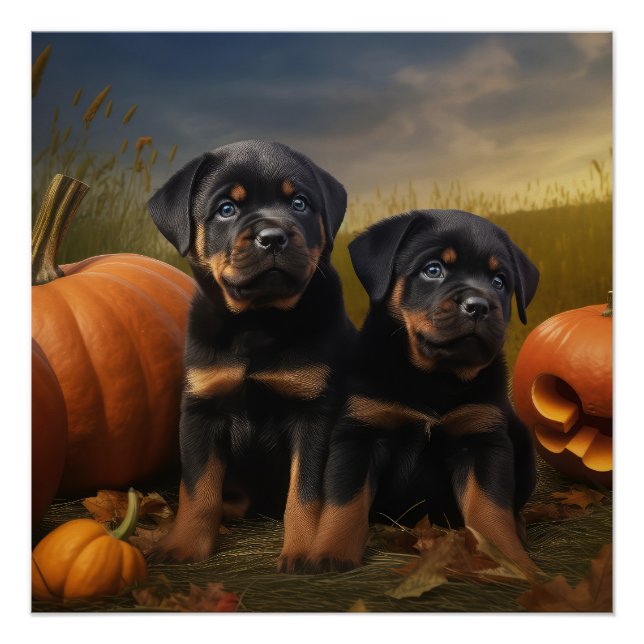 Rottweiler Welpe Herbst Delight Pumpen Poster (Vorderseite)