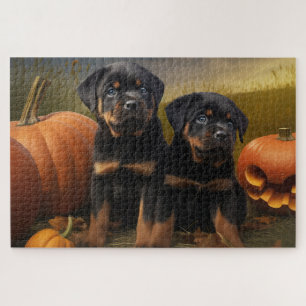 Rottweiler-Welpe Herbstfreude Kürbis