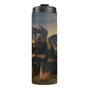 Rottweiler-Welpe Herbstfreude Kürbis Thermosbecher