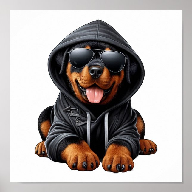Rottweiler-Welpe in Kapuzenpullover  Poster (Vorne)