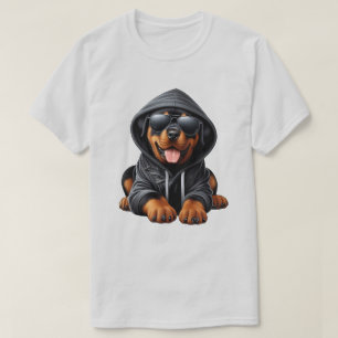 Rottweiler-Welpe in Kapuzenpullover T-Shirt
