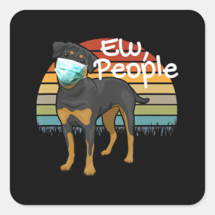 Rottweiler Welpe mit Maske - Leute - Rottweiler Quadratischer Aufkleber