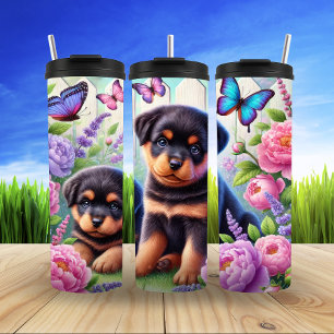 Rottweiler Welpen in Bloom Thermosbecher
