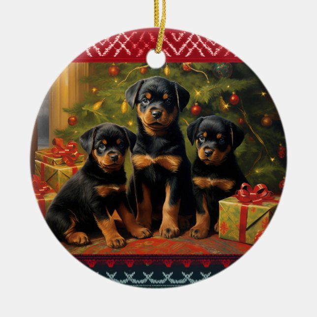 Rottweiler Welpen Weihnachten Keramik Ornament (Vorne)
