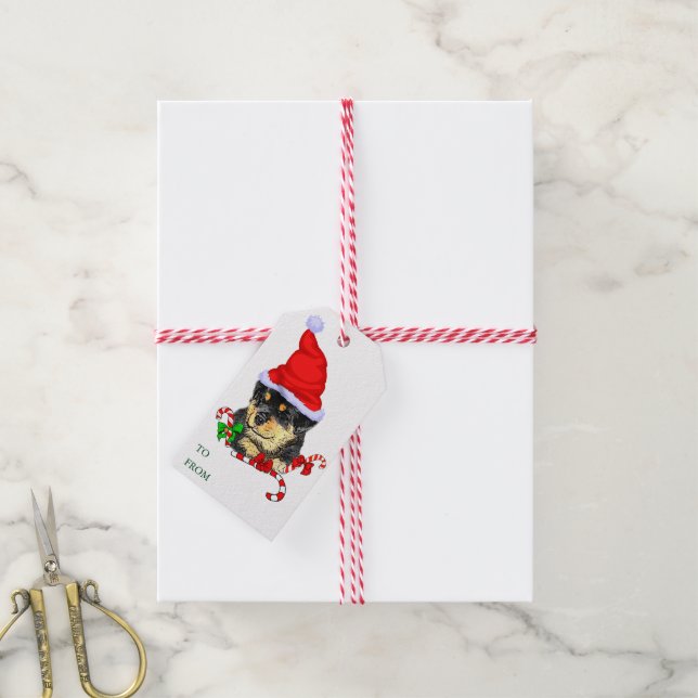 Rottweiler Welppy Christmas Geschenke Geschenkanhänger (Mit Garn)
