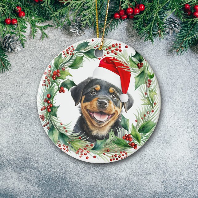 Rottweiler Welppy Holly Wreath Weihnachten Keramik Ornament (Von Creator hochgeladen)