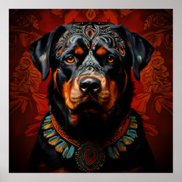Rottweiler-Zeremonie in Warrior-Kleidung Poster