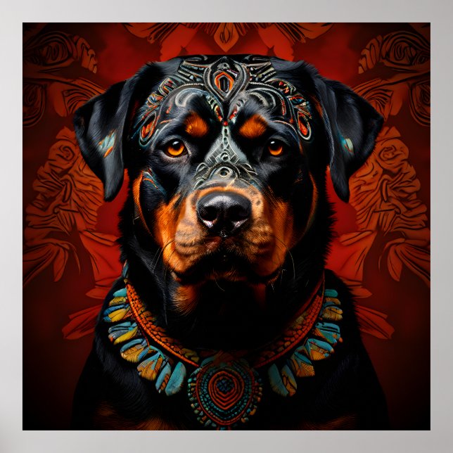 Rottweiler-Zeremonie in Warrior-Kleidung Poster (Vorne)