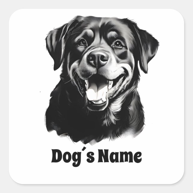 Rottweilers Schwarz-Weiß-Silhoutte Quadratischer Aufkleber (Vorderseite)