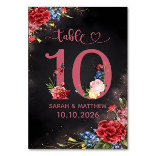 Rötungs-Blumen-Hochzeitstisch-Nummernkarte Tischnummer