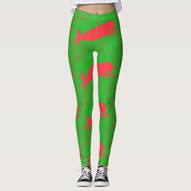 Rotwale auf Grün Leggings (Vorderseite)
