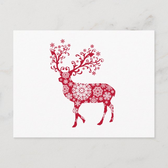 Rotweihhirsche mit Schneeflocken Feiertagspostkarte (Vorderseite)