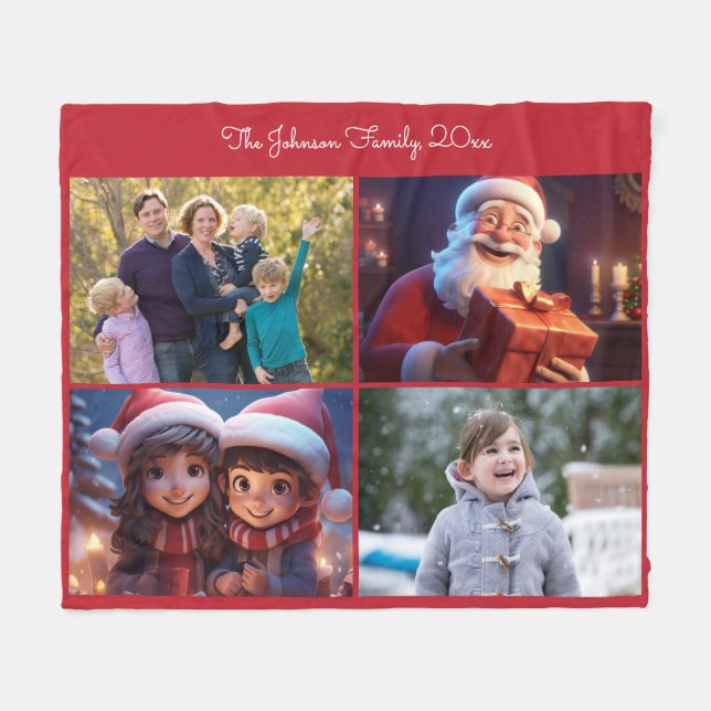 Rotweihnachtsfamilie Fleecedecke (Vorderseite (Horizontal))