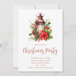 Rotweihnachtslattern Poinsettia und Pine Party Einladung