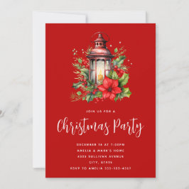 Rotweihnachtslattern Poinsettia und Pine Party Einladung