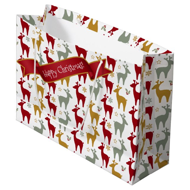 Rotweihnachtsmuster Nr. 12 ID1009 Große Geschenktüte (Vorderseite Schrägansicht)