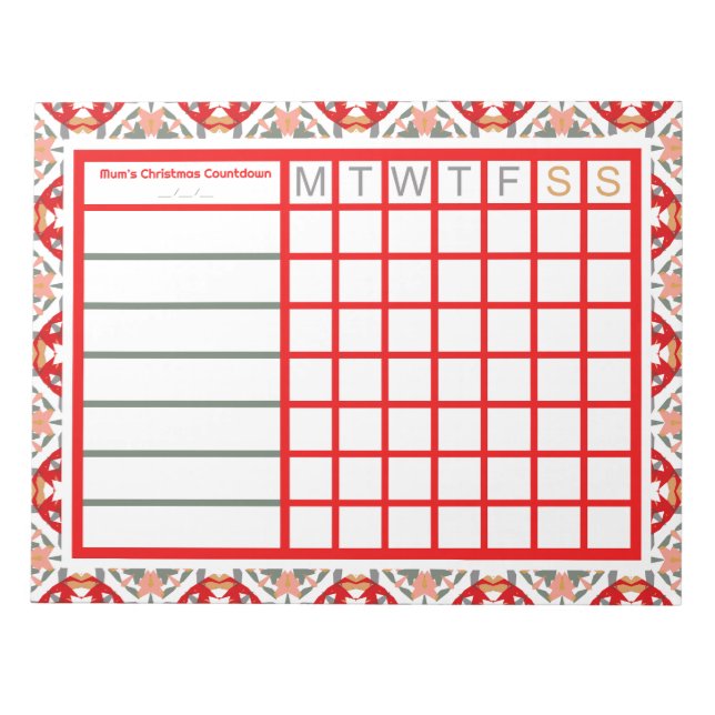 Rotweihnachtszähler Wöchentlicher Checkliste Notizblock (Vorderseite)