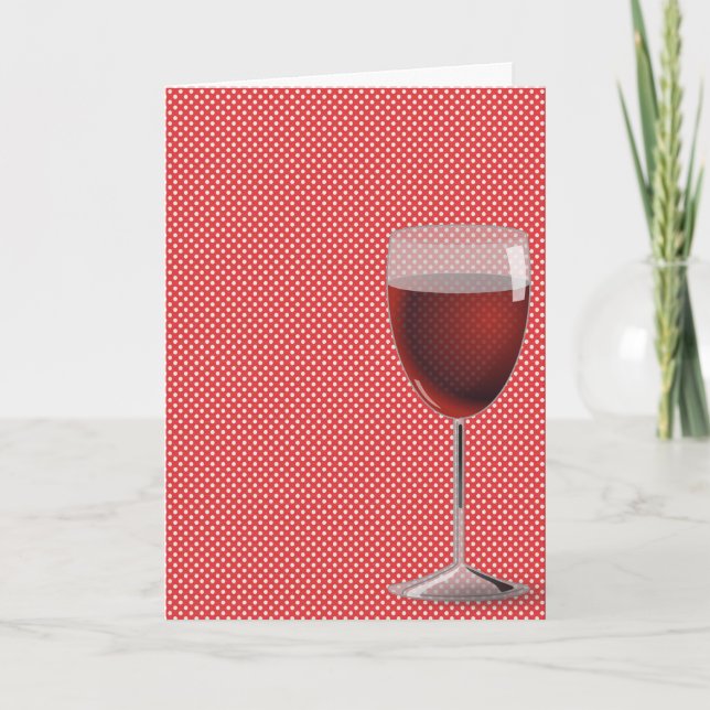 Rotwein auf Polka-Punkten Karte (Vorderseite)