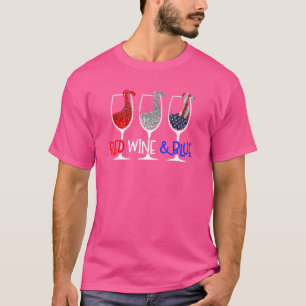 Rotwein Blauwein Gläser Trinktruppe 4. Juli T-Shirt