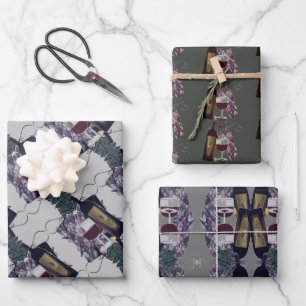 Rotwein Flasche Glas Weintrauben Vintage Kunst, Di Geschenkpapier Set