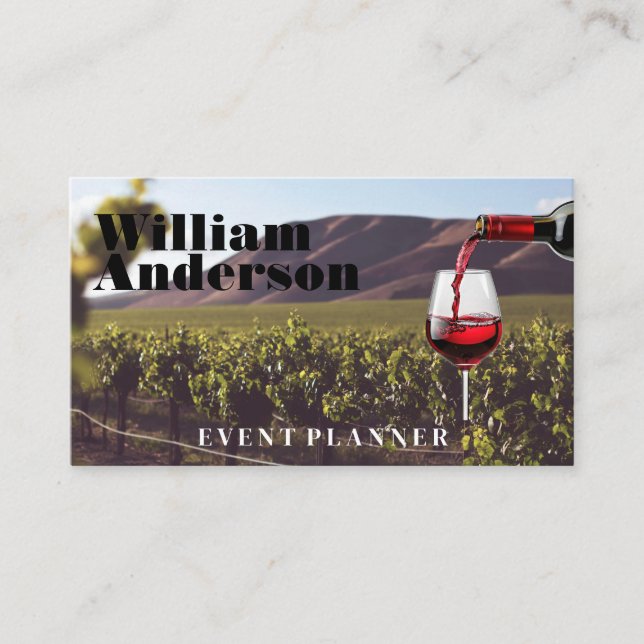 Rotwein Flasche Pour | Weinberg | Weinkeller Visitenkarte (Vorderseite)