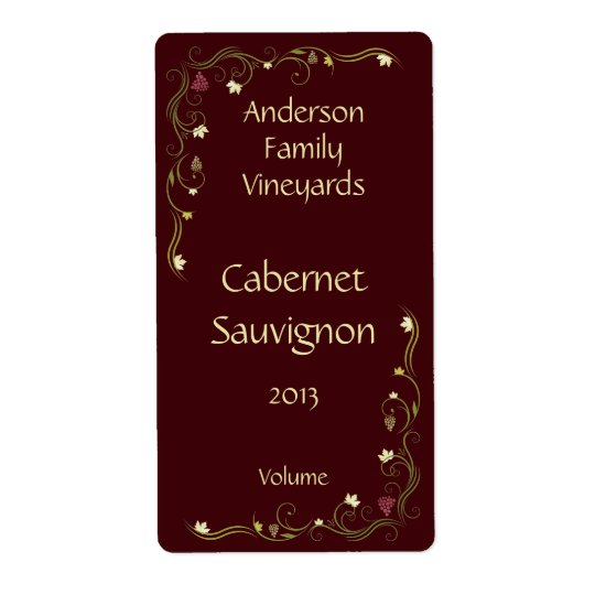 Rotwein-Flaschen-Aufkleber mit Weinstock-Akzent Großer Adressaufkleber