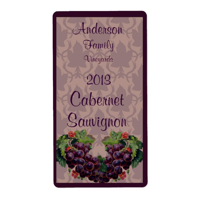 Rotwein Flaschenetikett mit Trauben (Vorne)