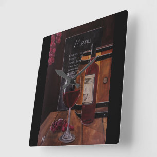 Rotwein-Gemälde von Alfred Fox Quadratische Wanduhr