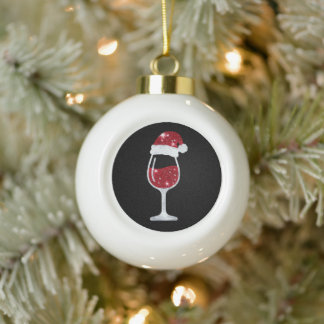Rotwein Glas Glitter Santa Hut Weihnachten Xmas Keramik Kugel-Ornament