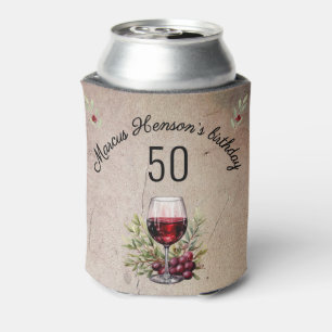 Rotwein Glas Olive Wasserfarbe 50. Geburtstag Dosenkühler
