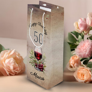 Rotwein Glas Olive Wasserfarbe 50. Geburtstag Geschenktüte Für Weinflaschen
