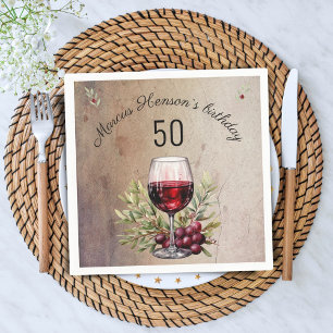 Rotwein Glas Olive Wasserfarbe 50. Geburtstag Serviette