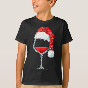 Rotwein Glas Weihnachten Santa Hut Feierparty T-Shirt