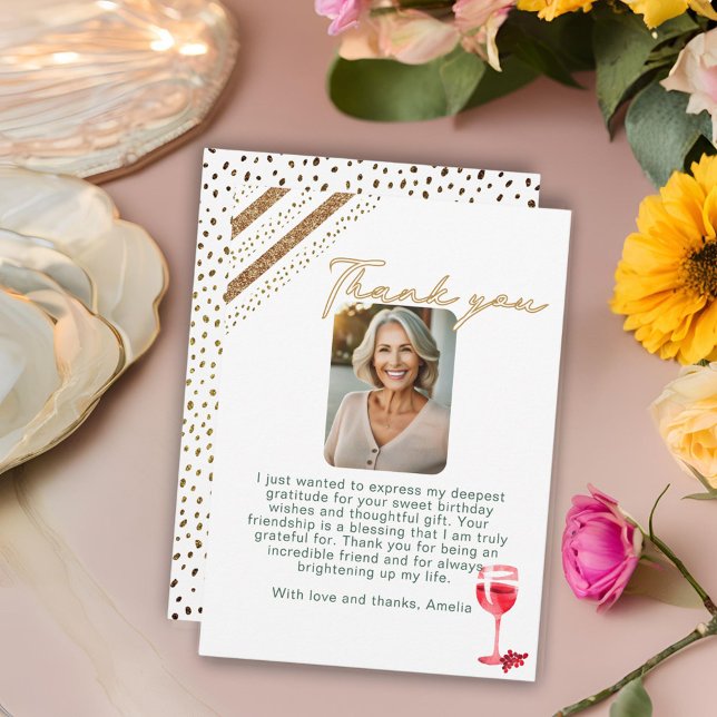 Rotwein Glass Glitzer Geburtstag Foto Dankeskarte (Von Creator hochgeladen)