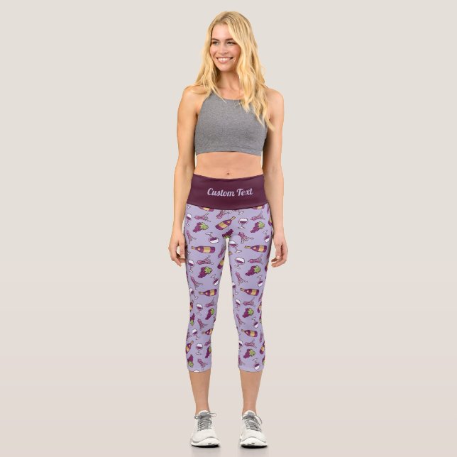 Rotwein Muster Capri Leggings (Vorderseite)