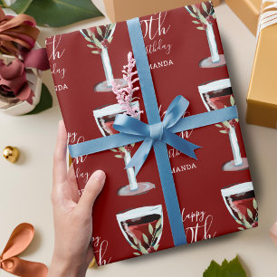 Rotwein-Rosen-Aquarell 60. Geburtstag Geschenkpapier