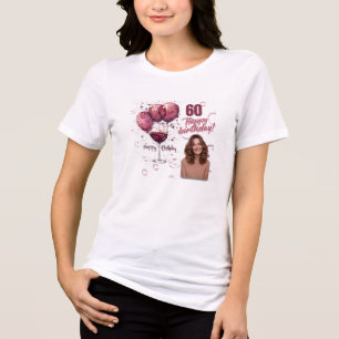 Rotwein-Rosen-Wasserfarben-T-Shirt zum 60. Geburts Tri-Blend Shirt