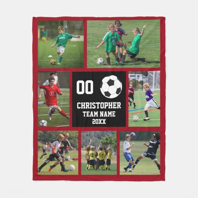 Rotwein Soccer Foto Collage Fleece Decke (Vorderseite)